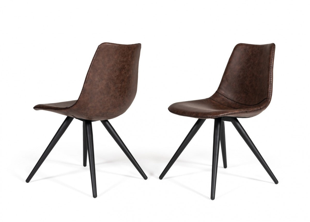 Set of Two Brown and Black Upholstered Faux Leather Dining Side Chairs