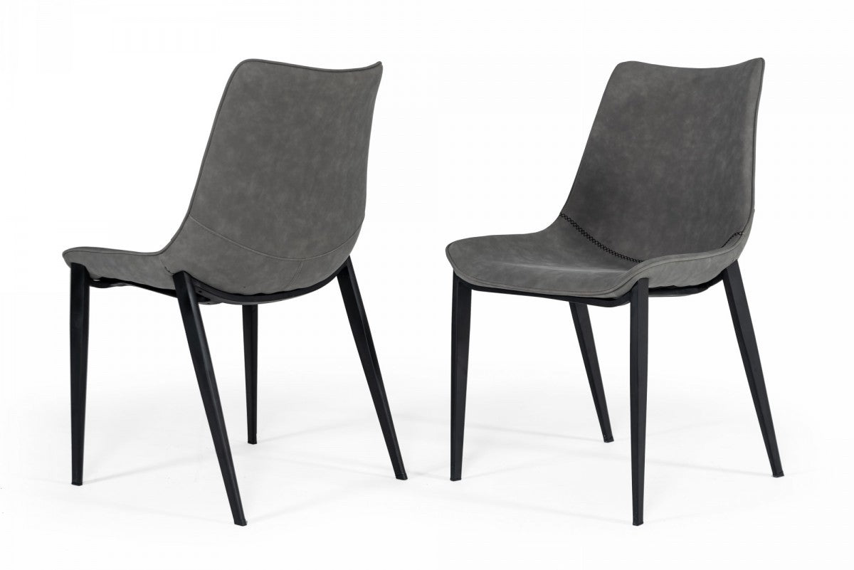 Set of Two Gray and Black Upholstered Faux Leather Dining Side Chairs
