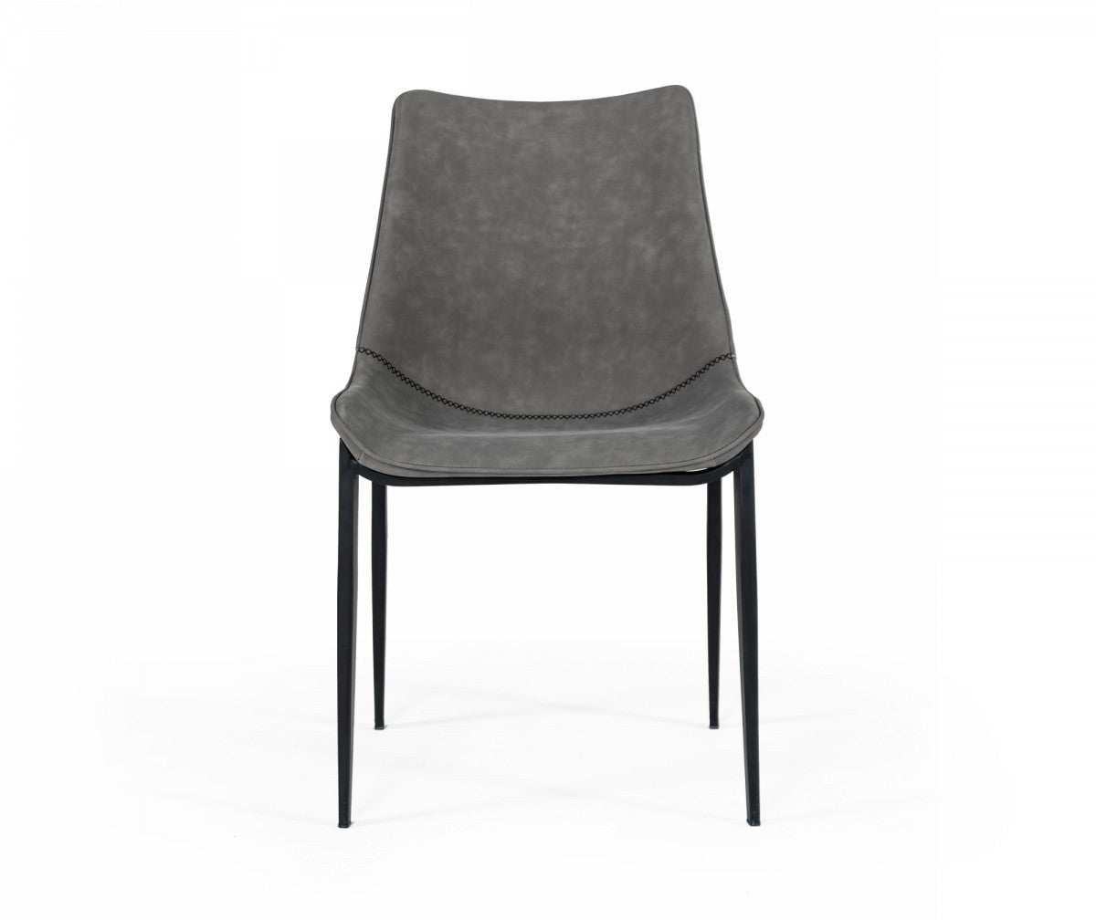 Set of Two Gray and Black Upholstered Faux Leather Dining Side Chairs