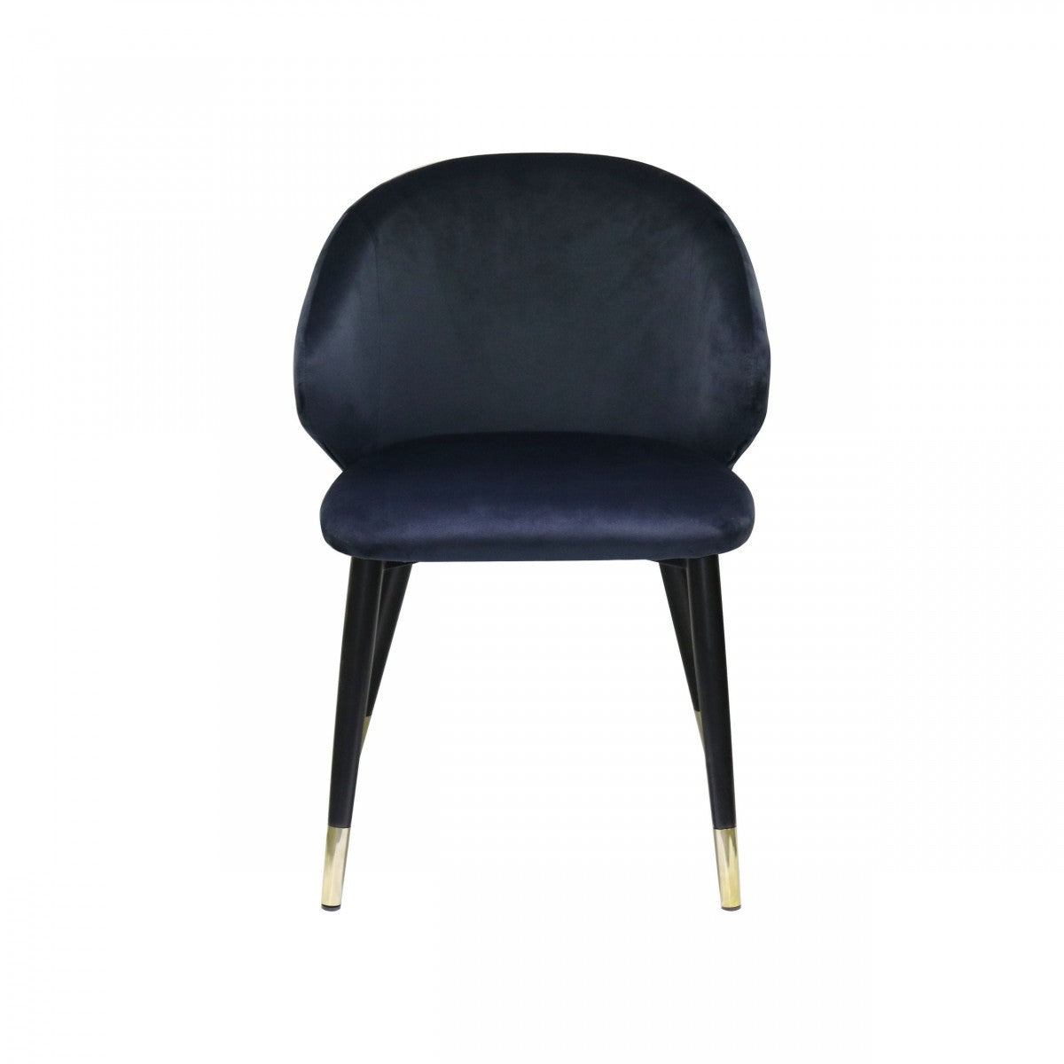 Set of Two Blue Black and Gold Upholstered Velvet Wing Back Dining Arm Chairs