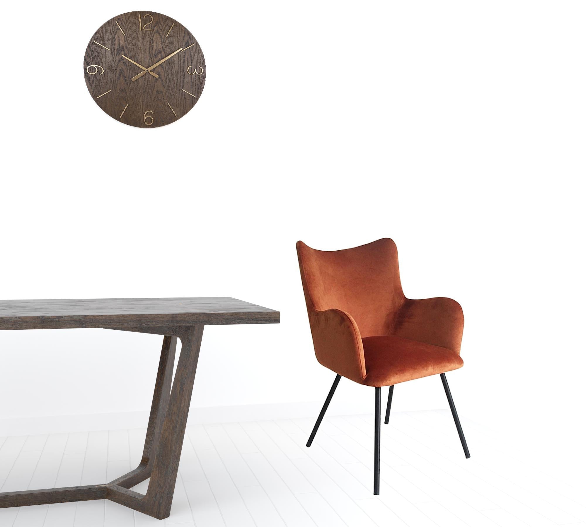 Orange and Black Upholstered Velvet Wing Back Dining Arm Chair