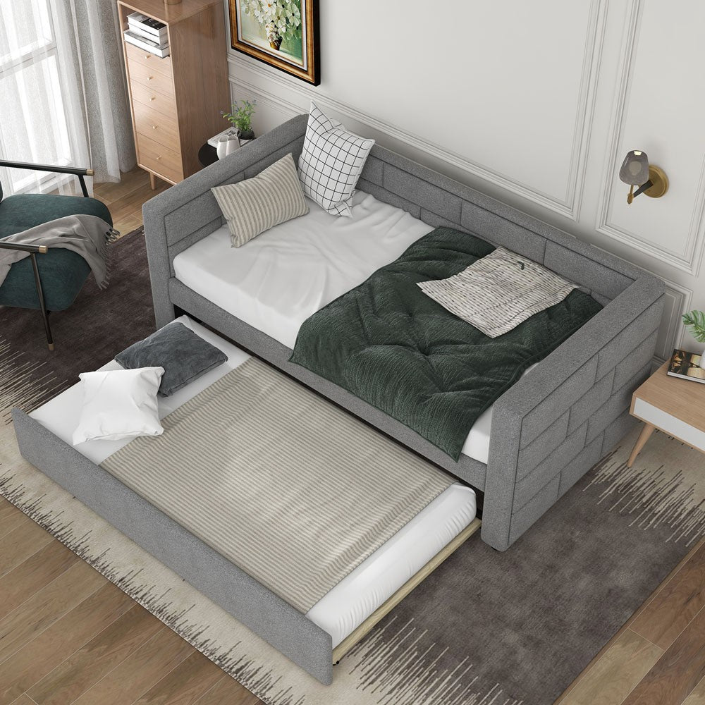 Twin Gray Upholstered Polyester Blend Bed With Trundle