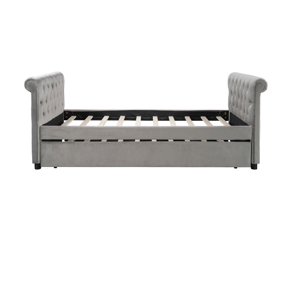 Gray Twin Tufted Upholstered Polyester Blend Bed with Trundle