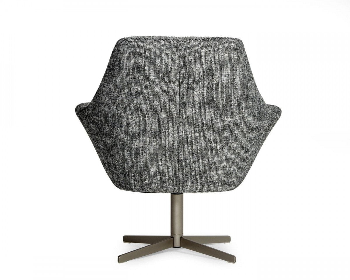 32" Dark Slate Gray And Gray And Silver Upholstered Geometric Swivel Arm Chair