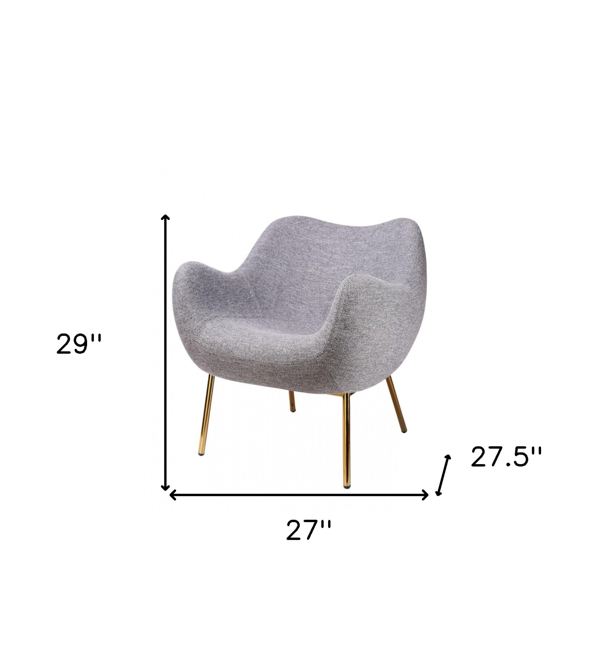 27" Gray And Gold Upholstered Wingback Chair