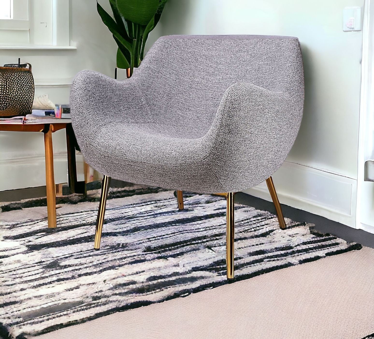 27" Gray And Gold Upholstered Wingback Chair
