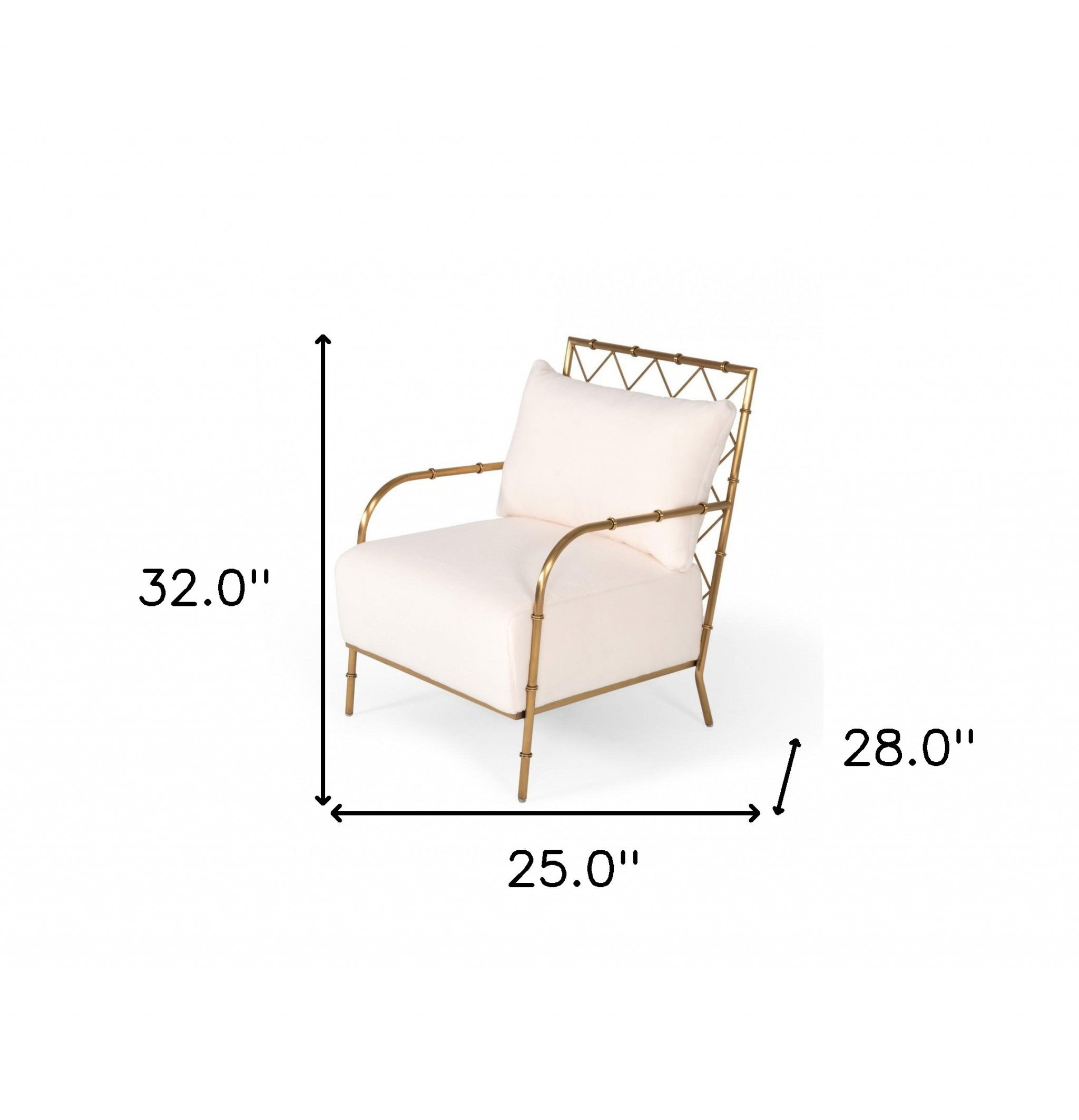 25" White And Gold Velvet Arm Chair