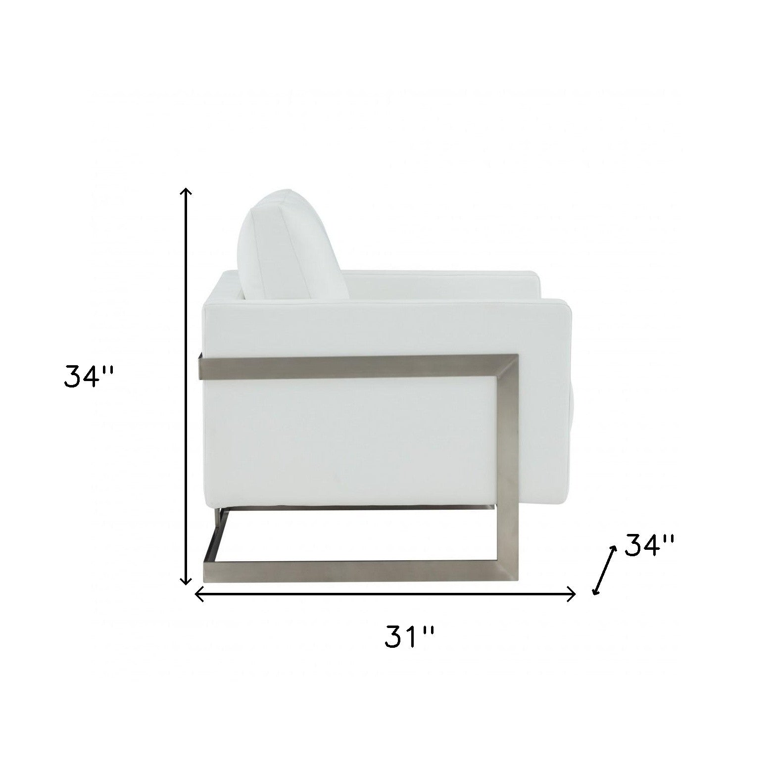 34" White And Silver Faux Leather Arm Chair
