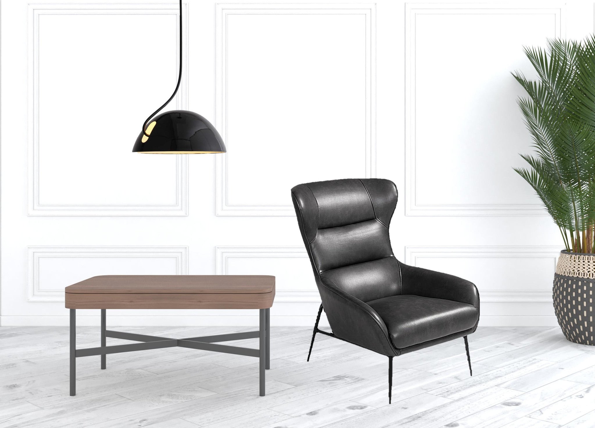 26" Dark Gray And Black Faux Leather Tufted Wingback Chair