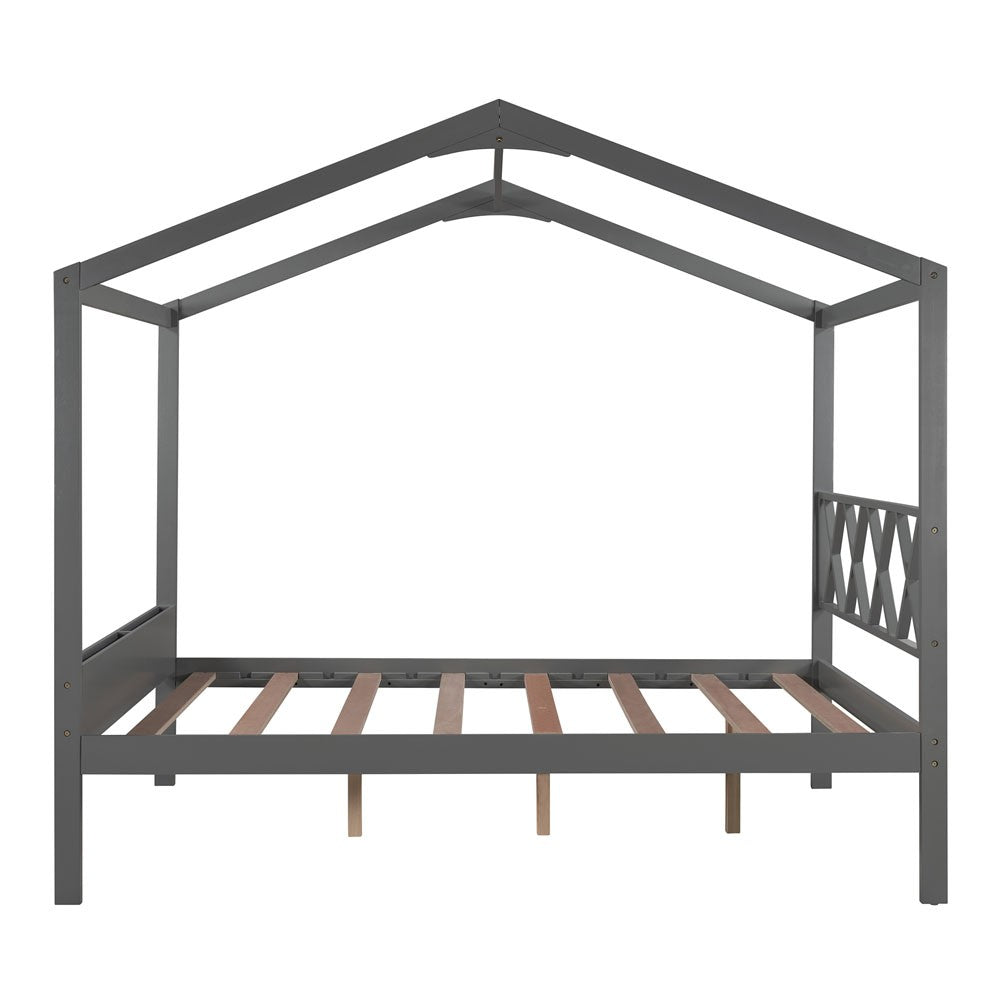 Gray Solid and Manufactured Wood Full Four Poster
