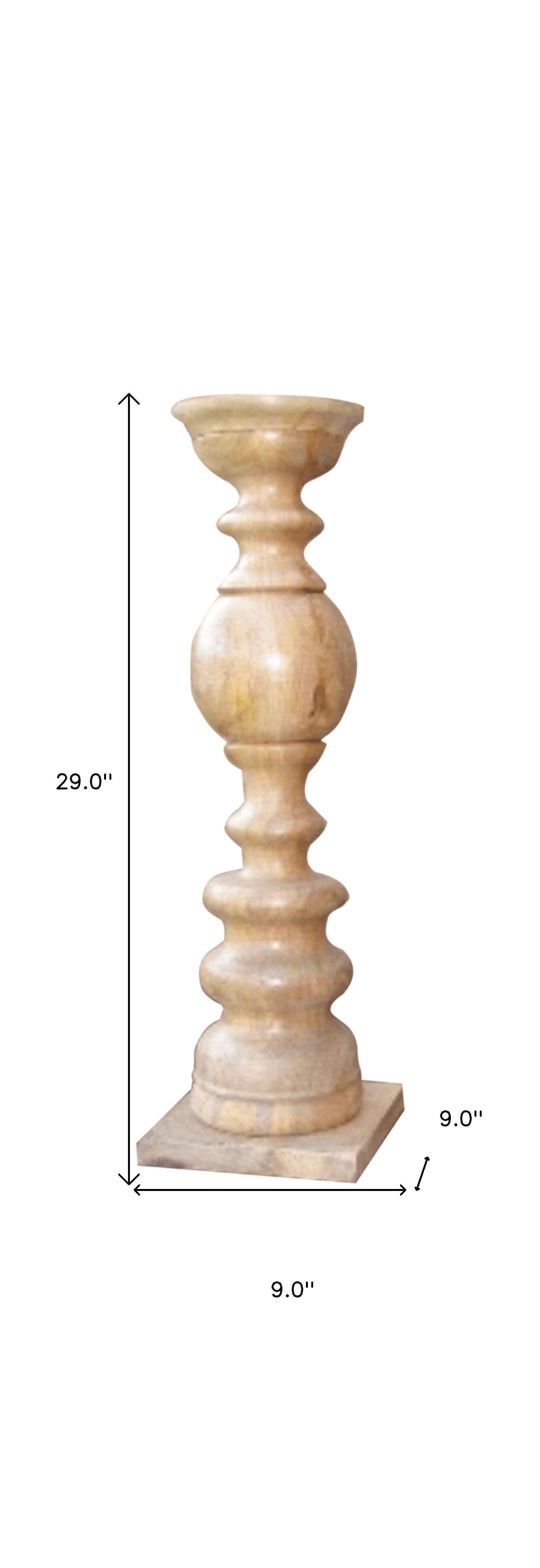 29" Natural Floor Solid Wood Candle Holder