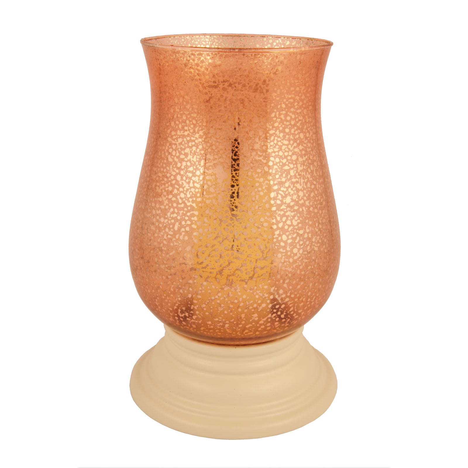 14" Coral Glass Centerpiece Hurricane Candle Holder With Candle