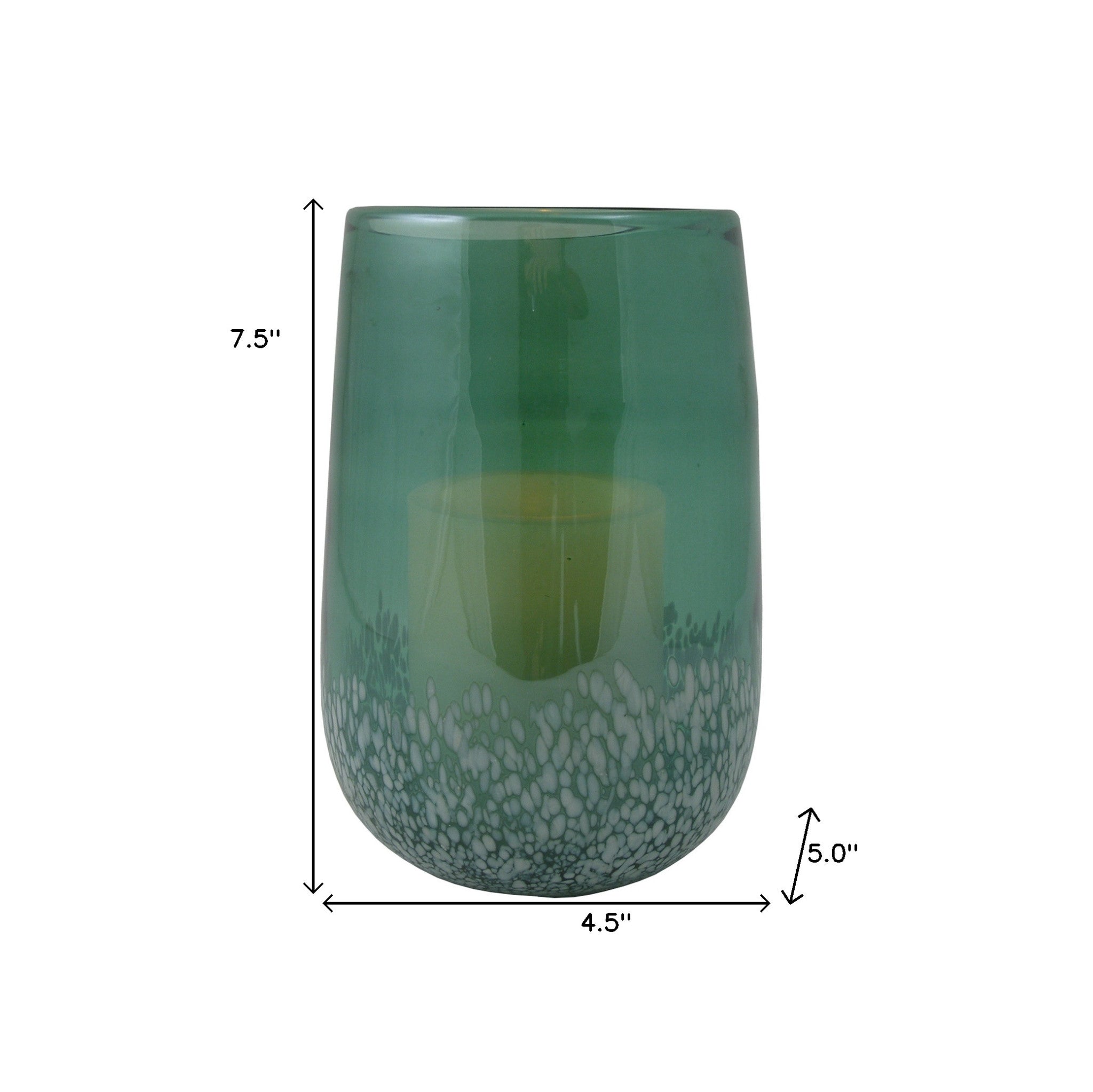 8" Green and White Glass Tabletop Hurricane Candle Holder With Candle