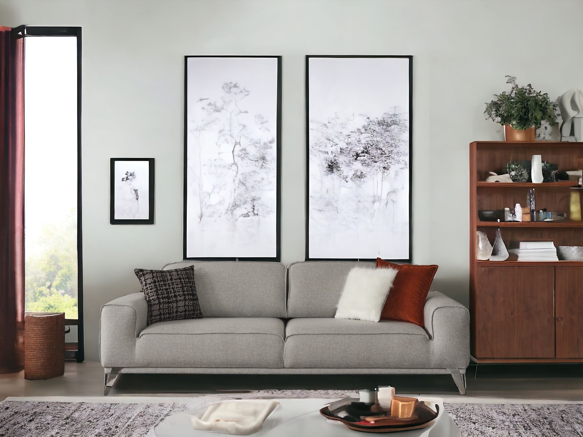 90" Linen Linen Sleeper Sofa And Toss Pillows With Silver Legs