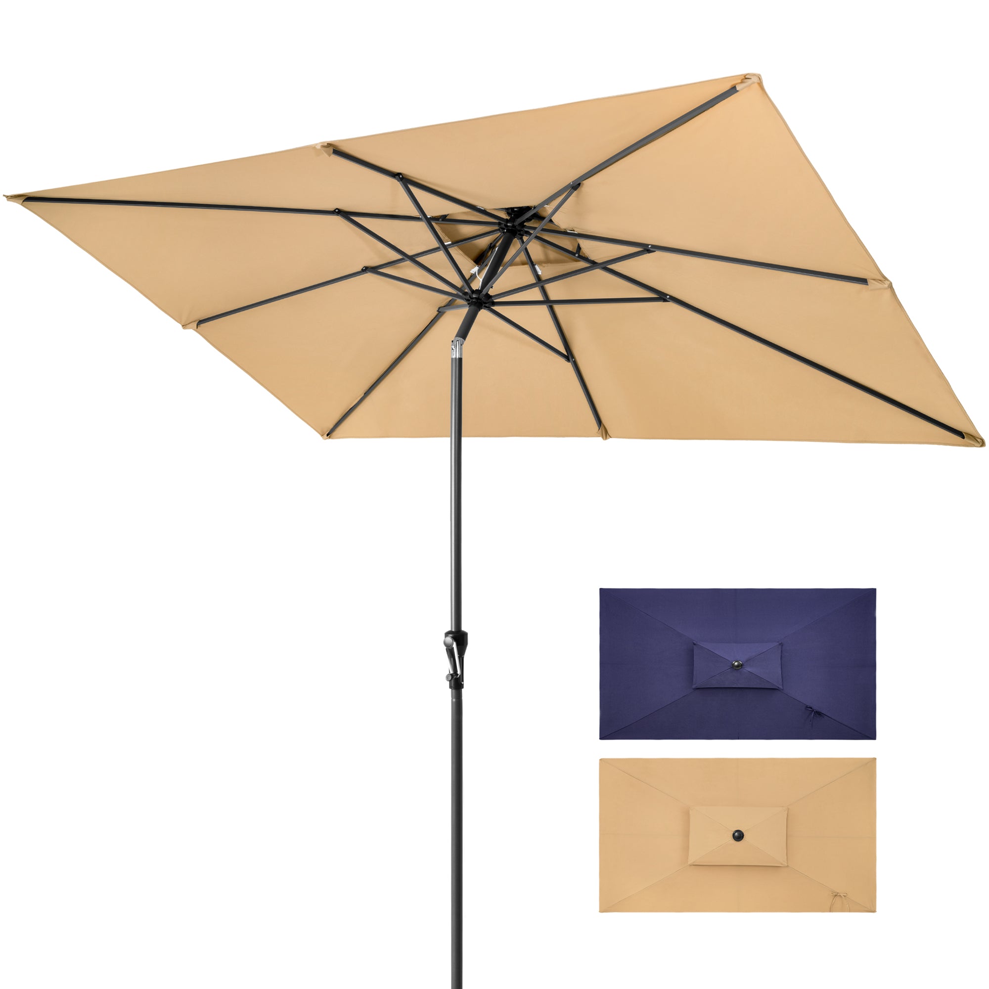 9' Tan Polyester Rectangular Tilt Market Patio Umbrella