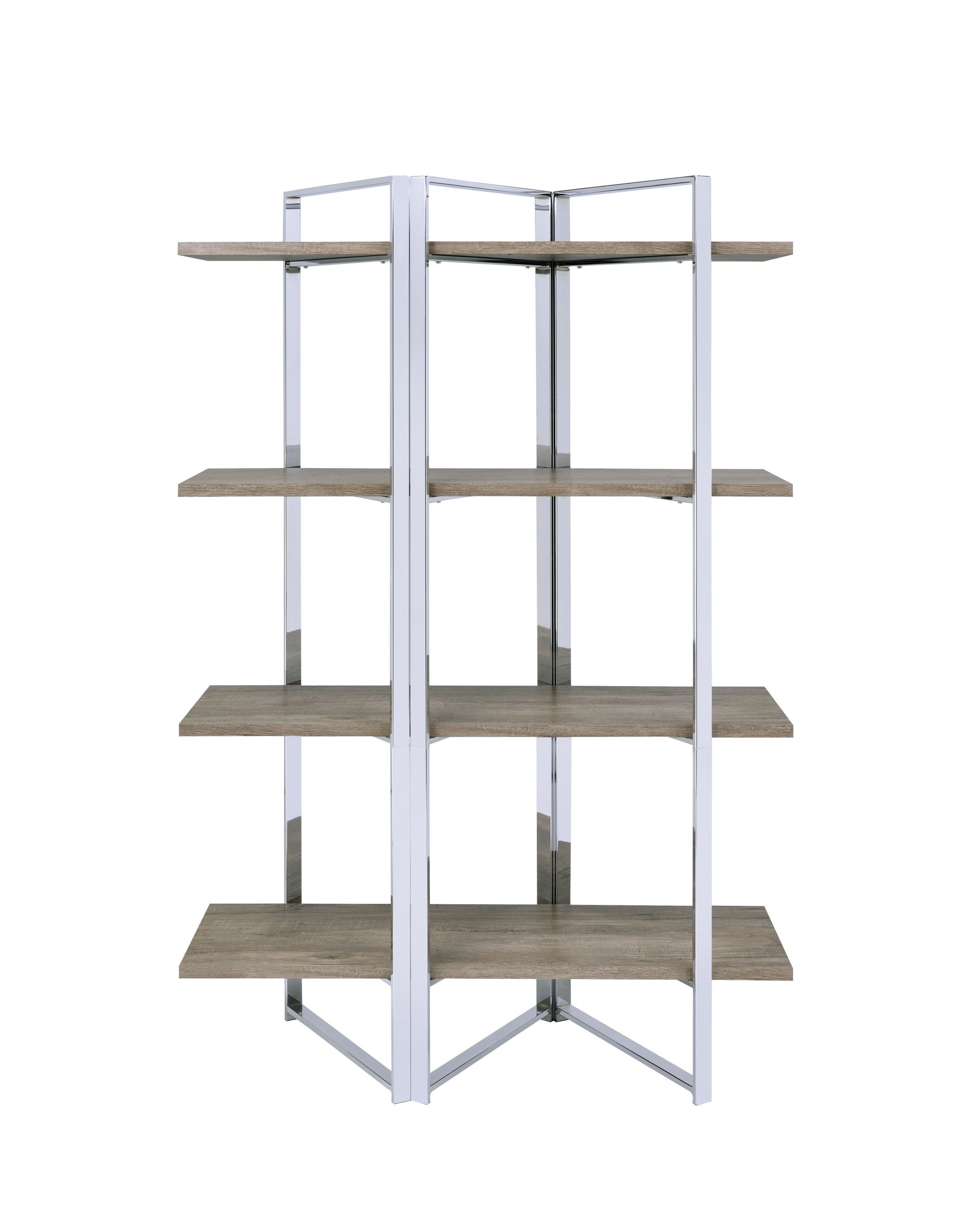 72" Brown and Silver Metal Four Tier Etagere Bookcase