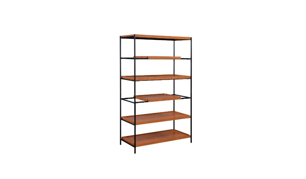 70" Brown and Black Metal Six Tier Etagere Bookcase