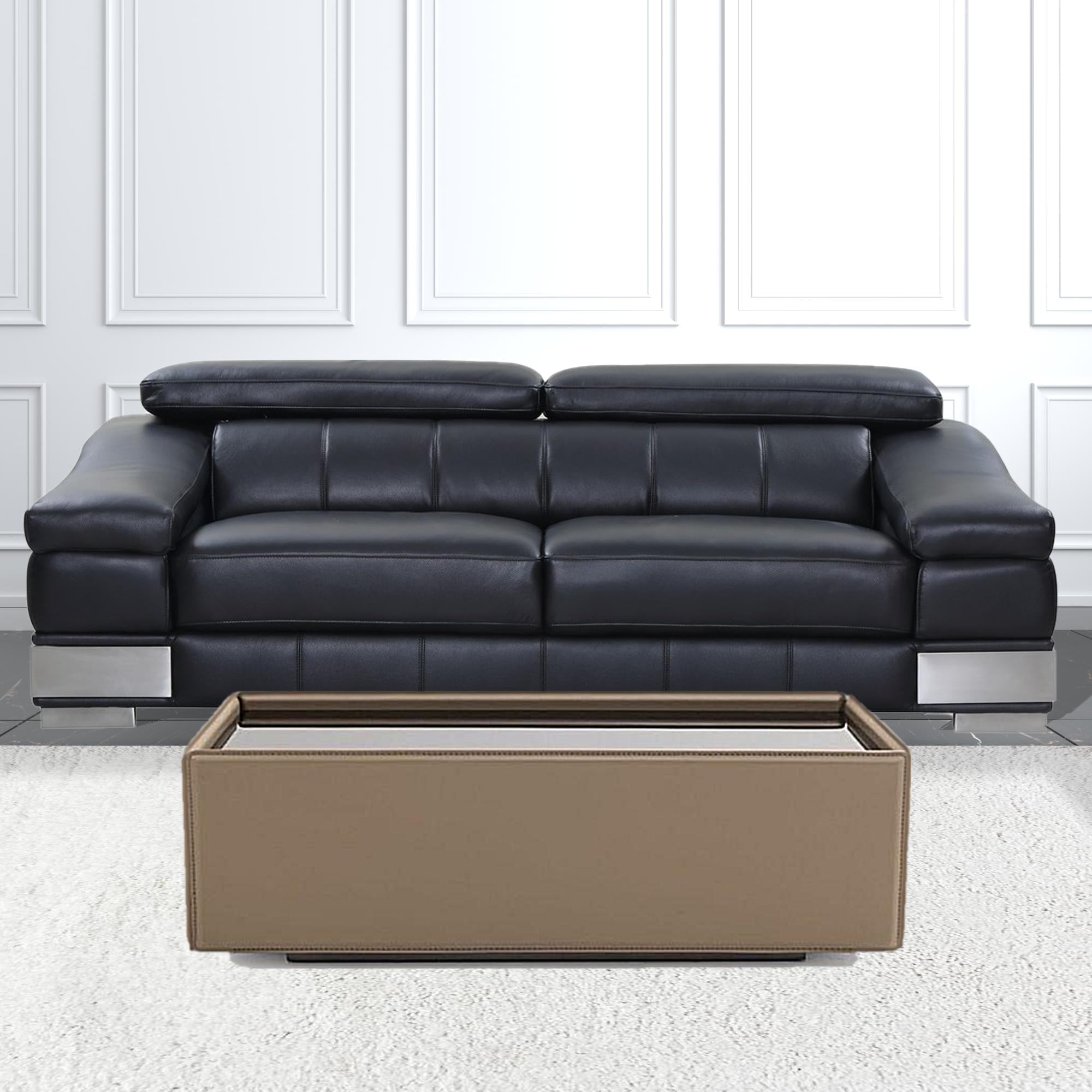 44" Black and Beige Glass And Wood Block Coffee Table