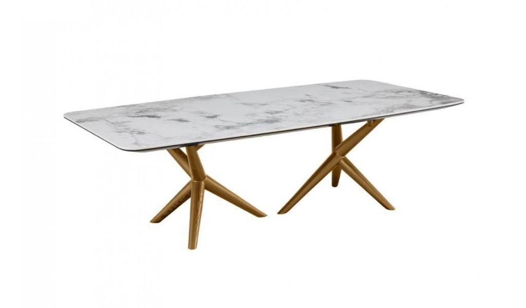 51" White and Brown Faux Marble And Wood Abstract Coffee Table