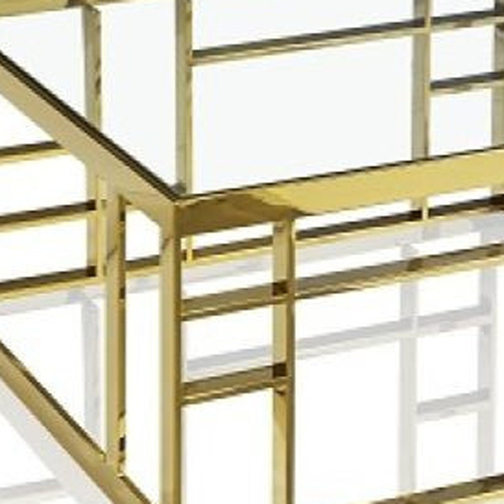 40" Clear and Gold Glass And Stainless Steel Square Frame Coffee Table
