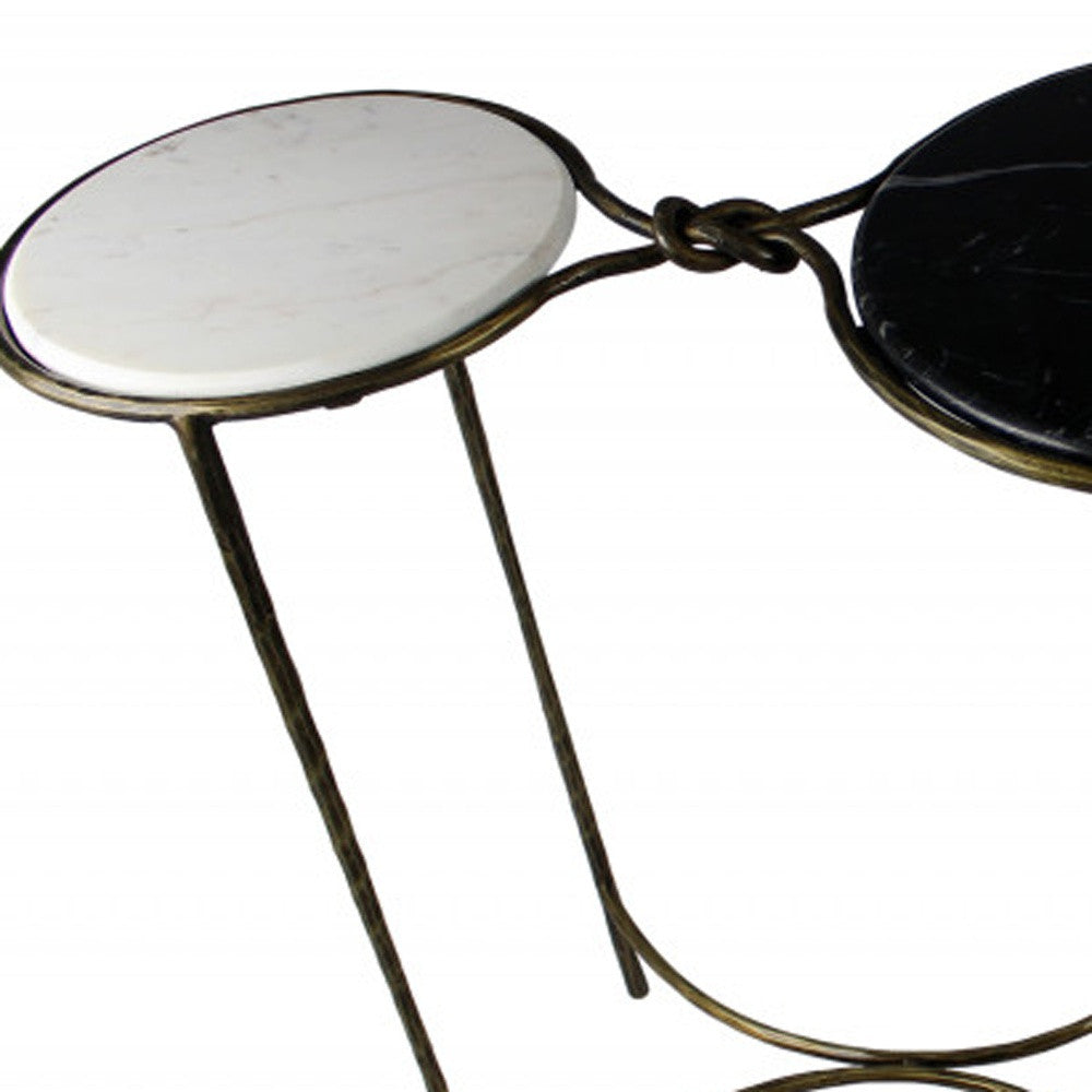 50" Black White And Gold Genuine Marble Round Six Leg Console Table