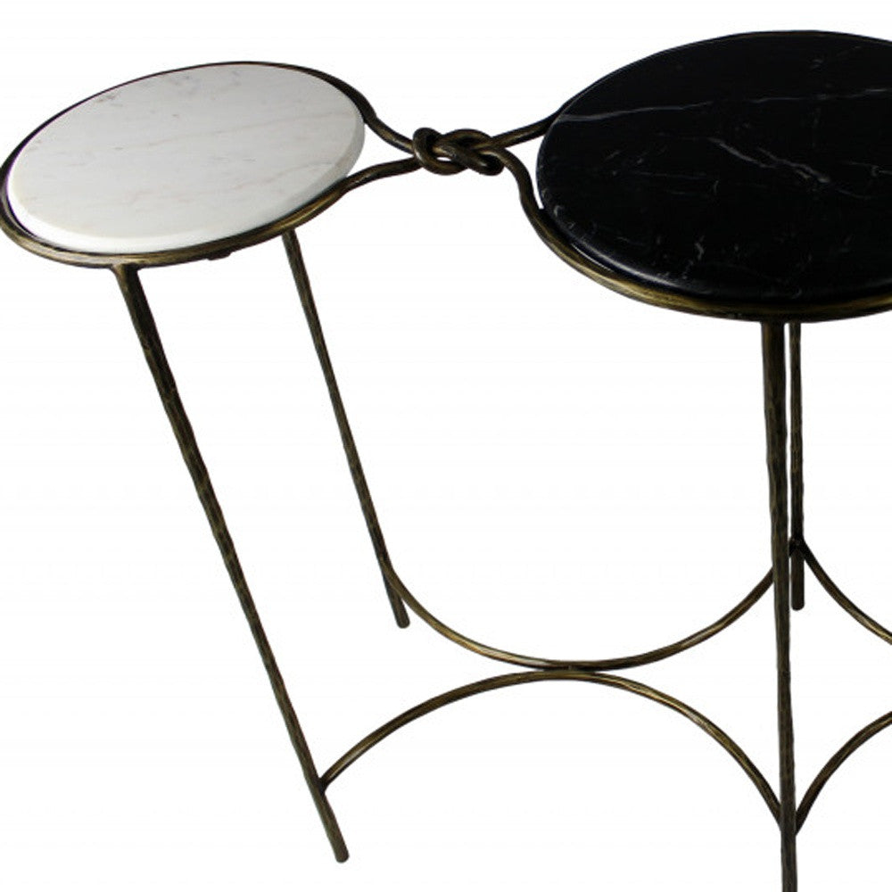 50" Black White And Gold Genuine Marble Round Six Leg Console Table