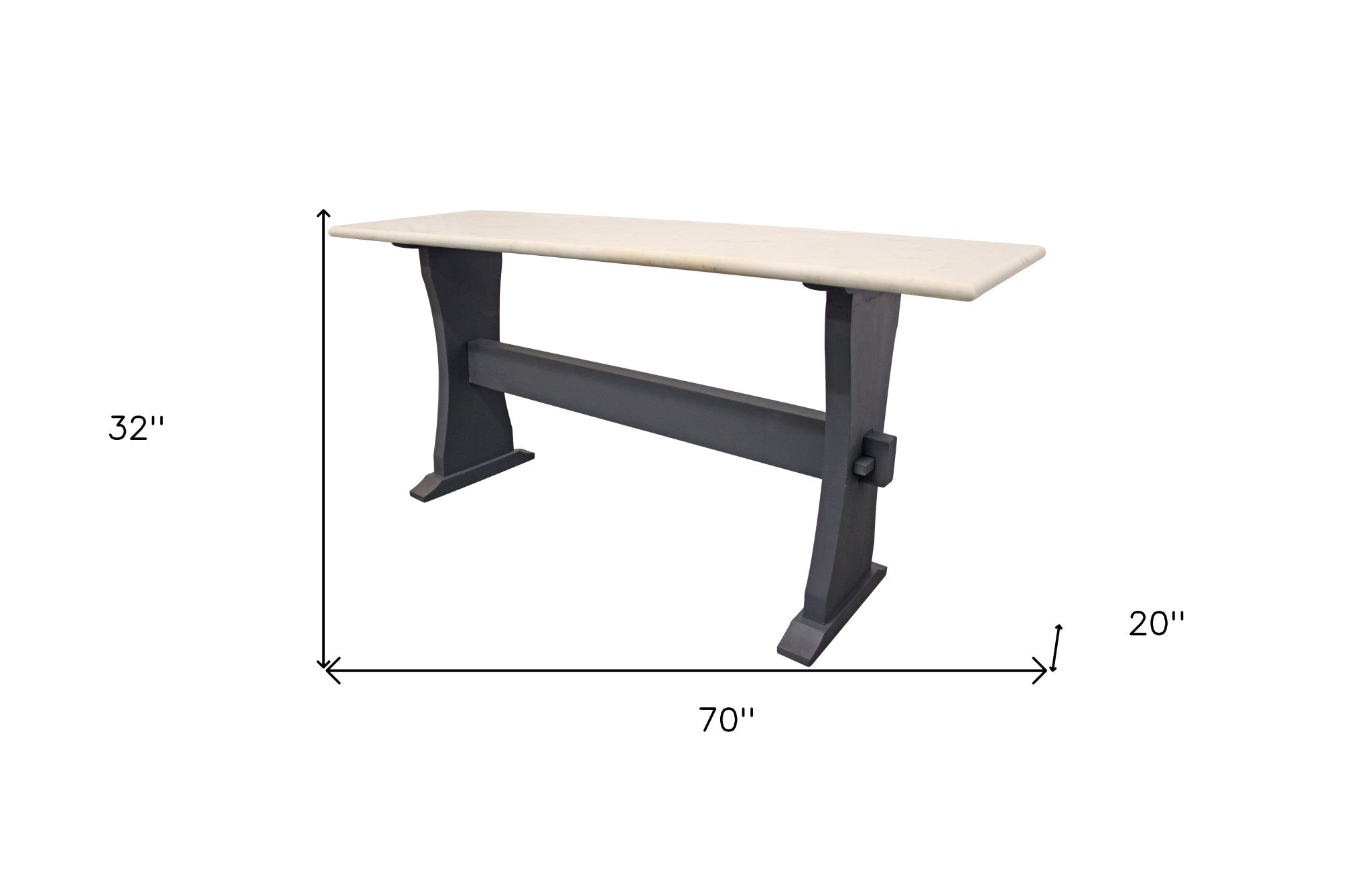 70" Ivory and Black Genuine Marble Trestle Console Table