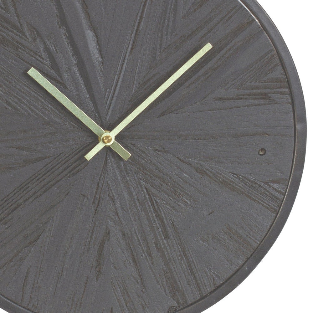 18" Circle Black Wood and Solid Wood Analog Wall Clock