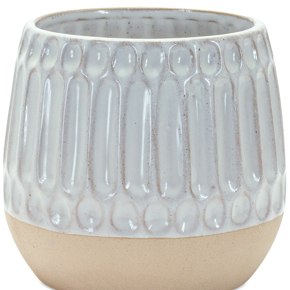 Set Of Two 5" Porcelain Beige Round Table vase