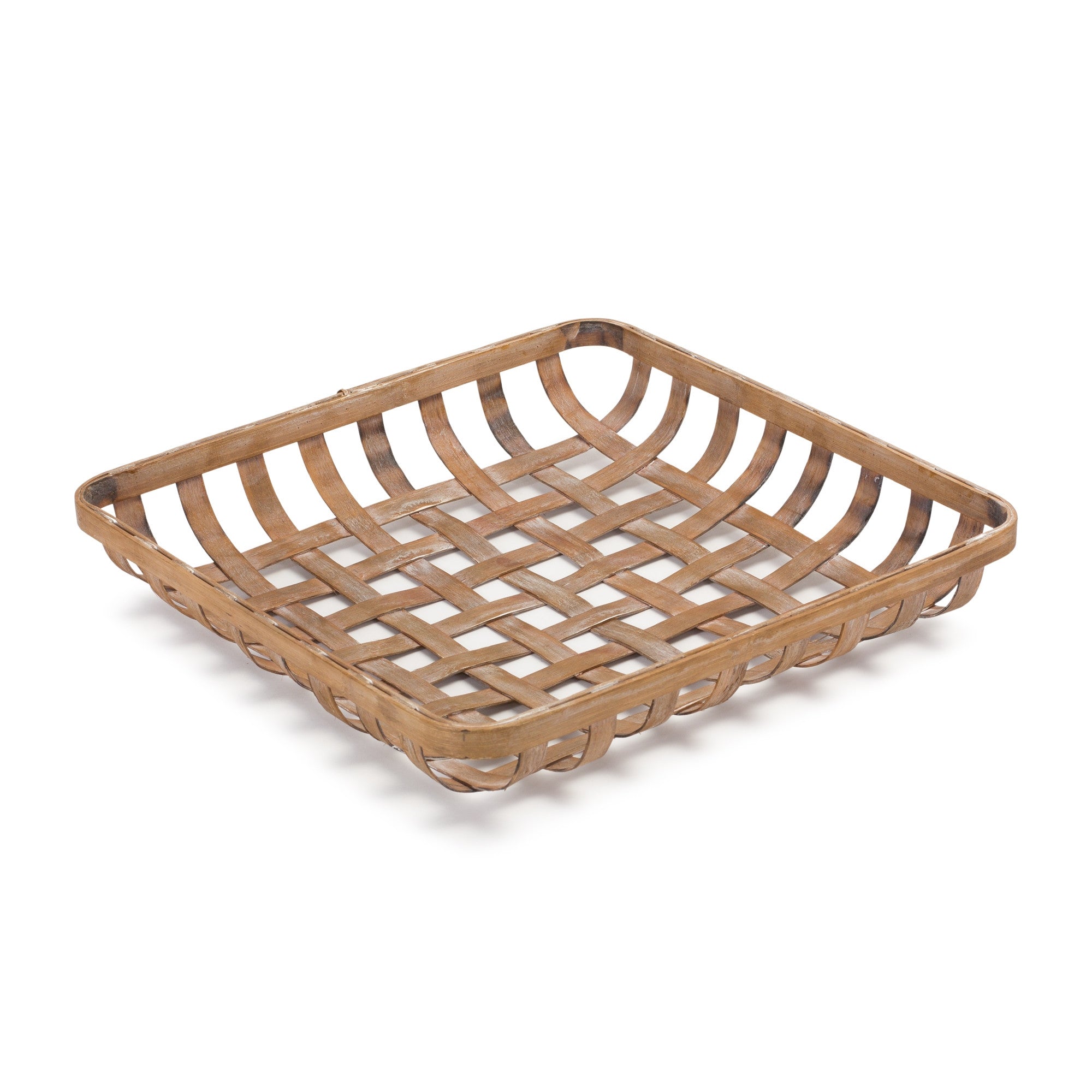 Set Of Two Brown Square Bamboo Basket Trays