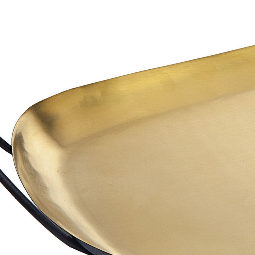 20" Gold Rectangular Stainless Steel Serving Tray With Handles