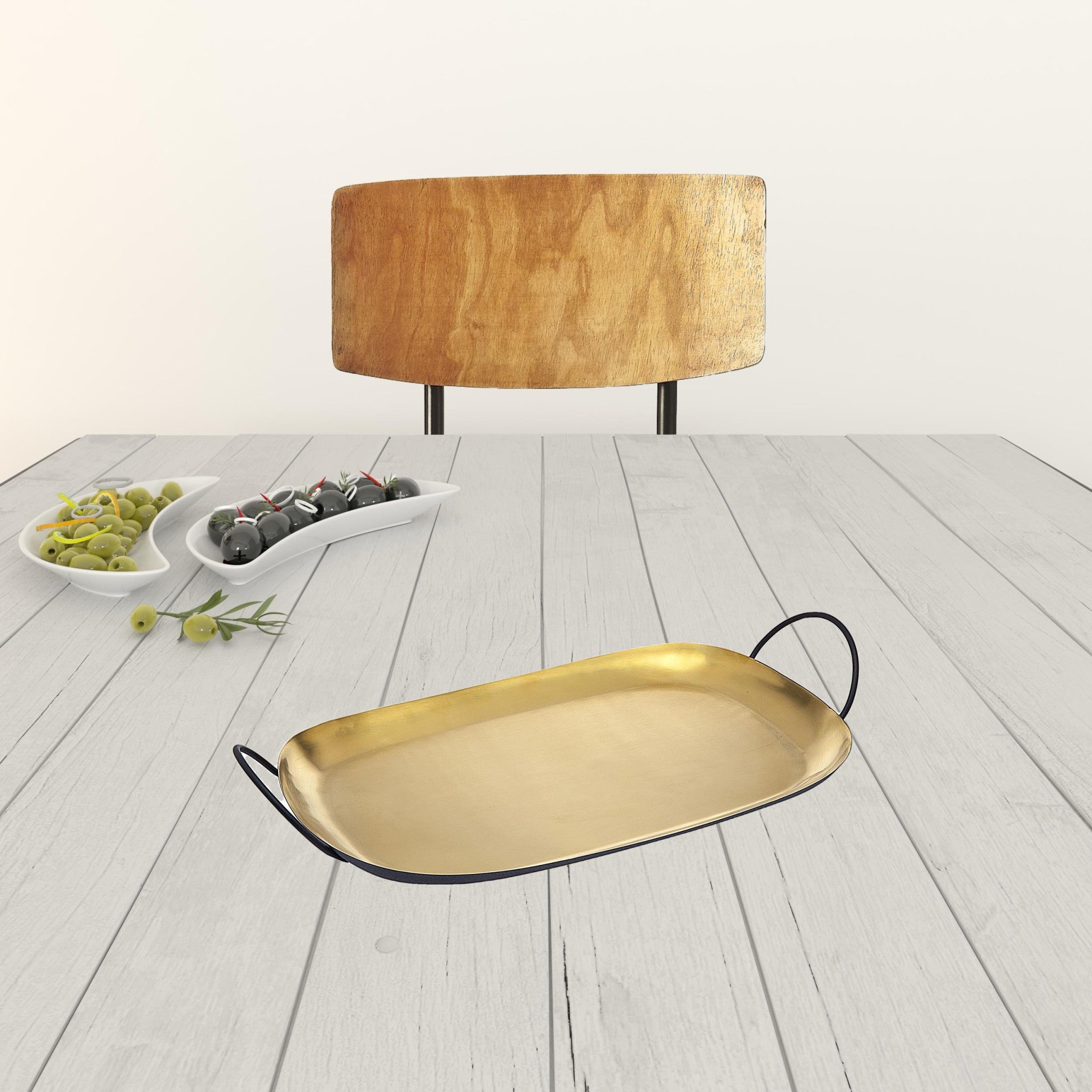 20" Gold Rectangular Stainless Steel Serving Tray With Handles