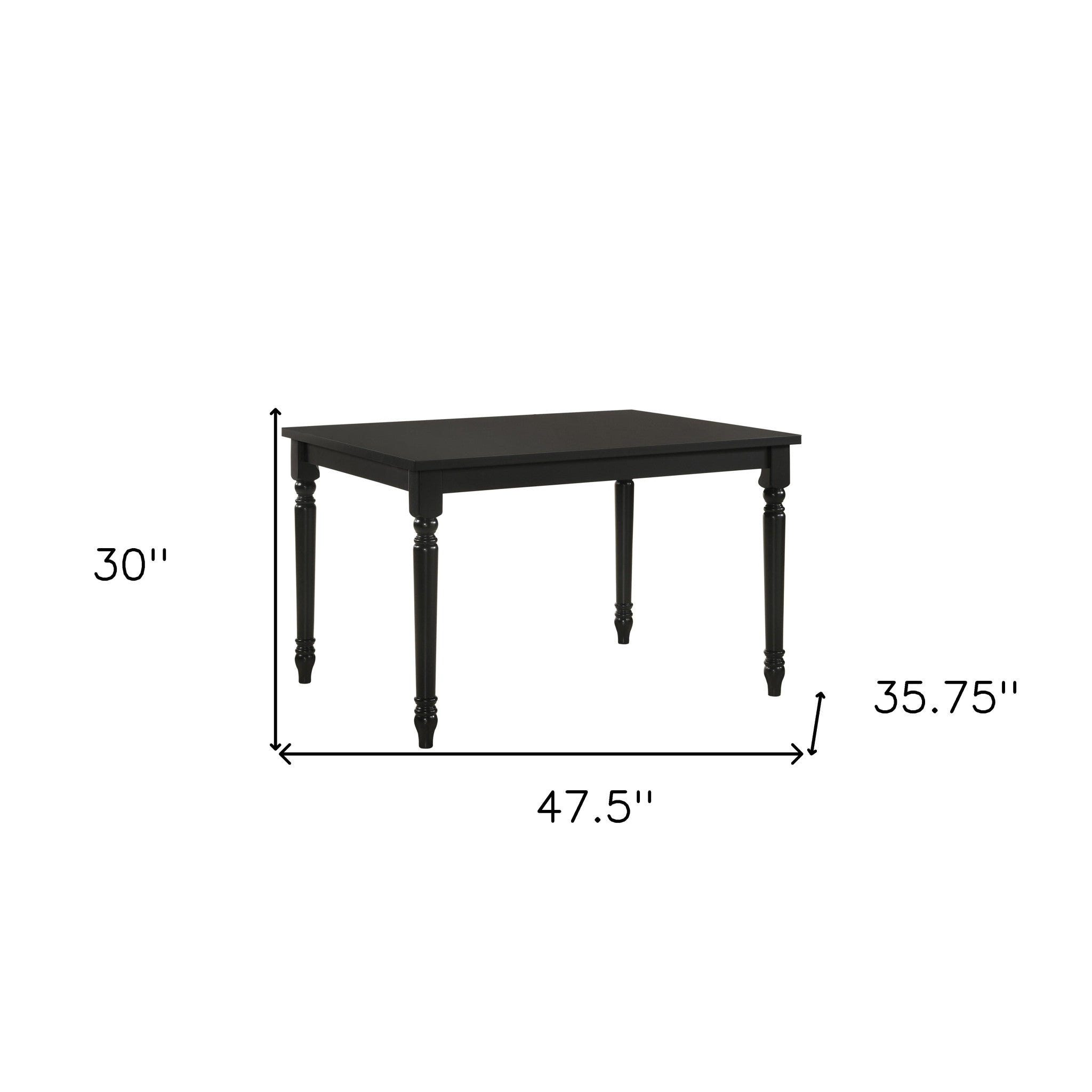 48" Black Solid Wood Dining Table