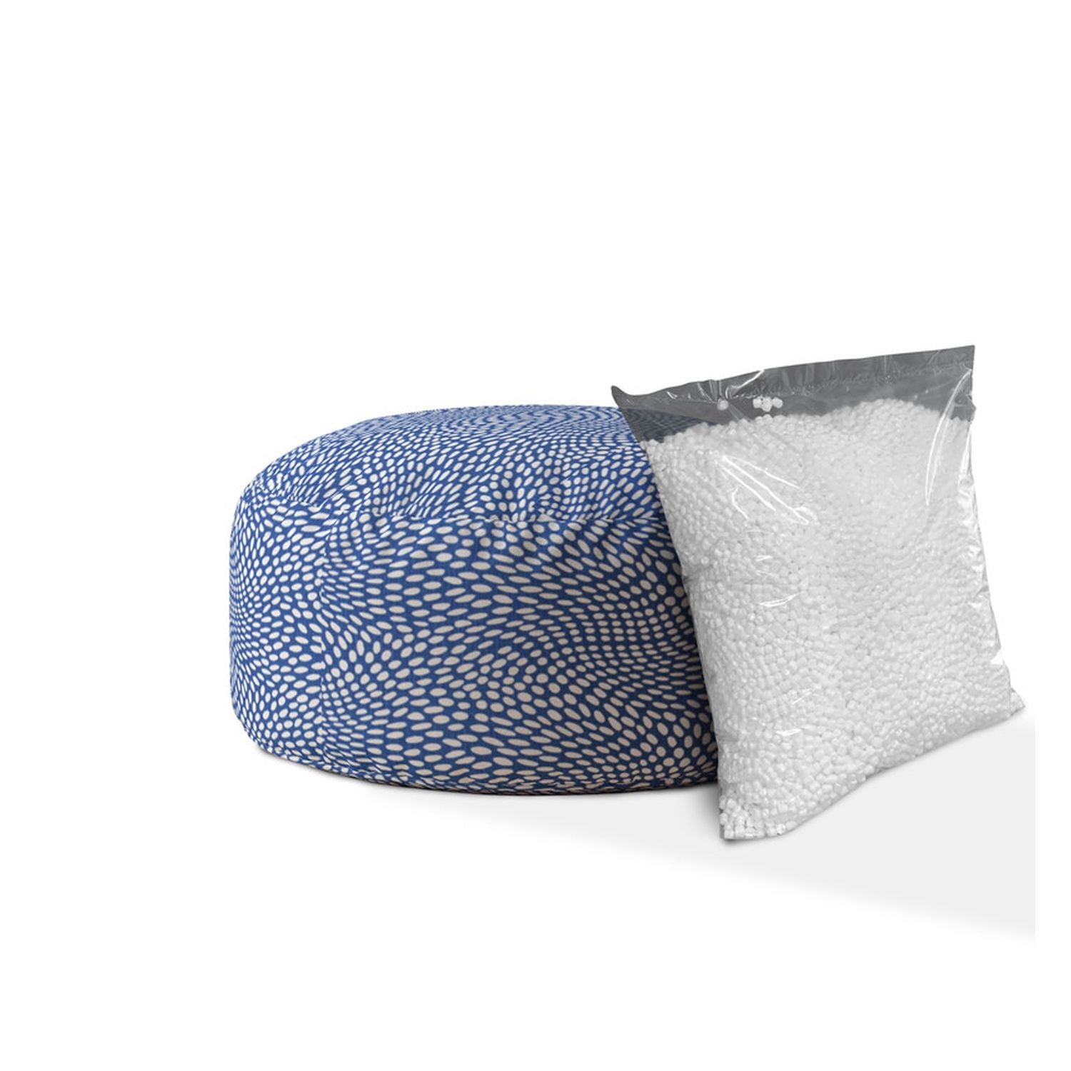24" Blue And White Canvas Round Polka Dots Pouf Cover