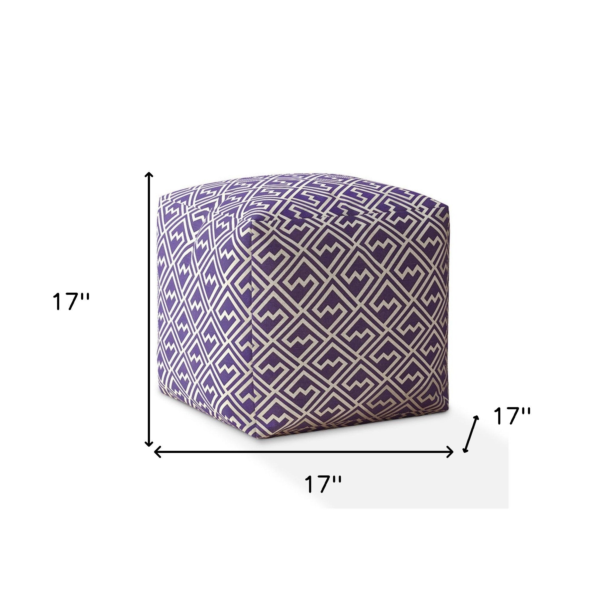 17" Purple And White Cotton Abstract Pouf Cover