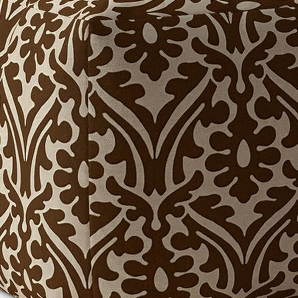 17" Brown Cotton Damask Pouf Cover