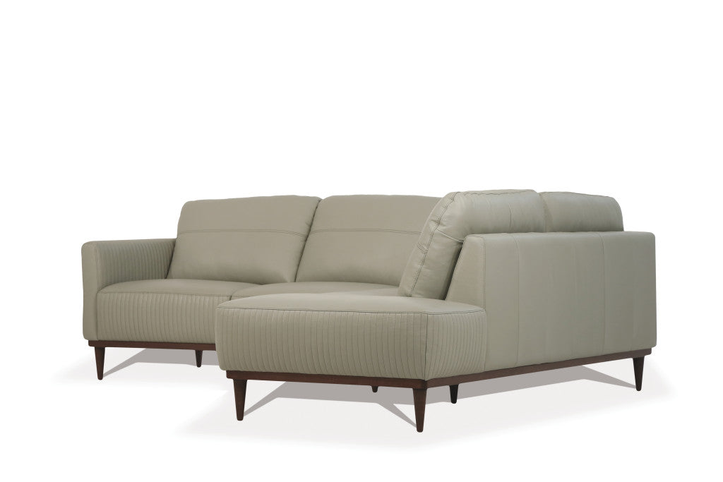 Green Leather L Shaped Two Piece Sofa and Chaise Sectional