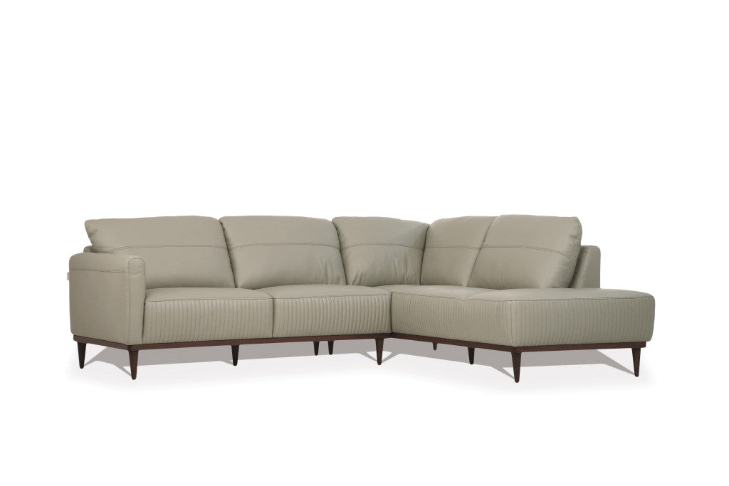 Green Leather L Shaped Two Piece Sofa and Chaise Sectional