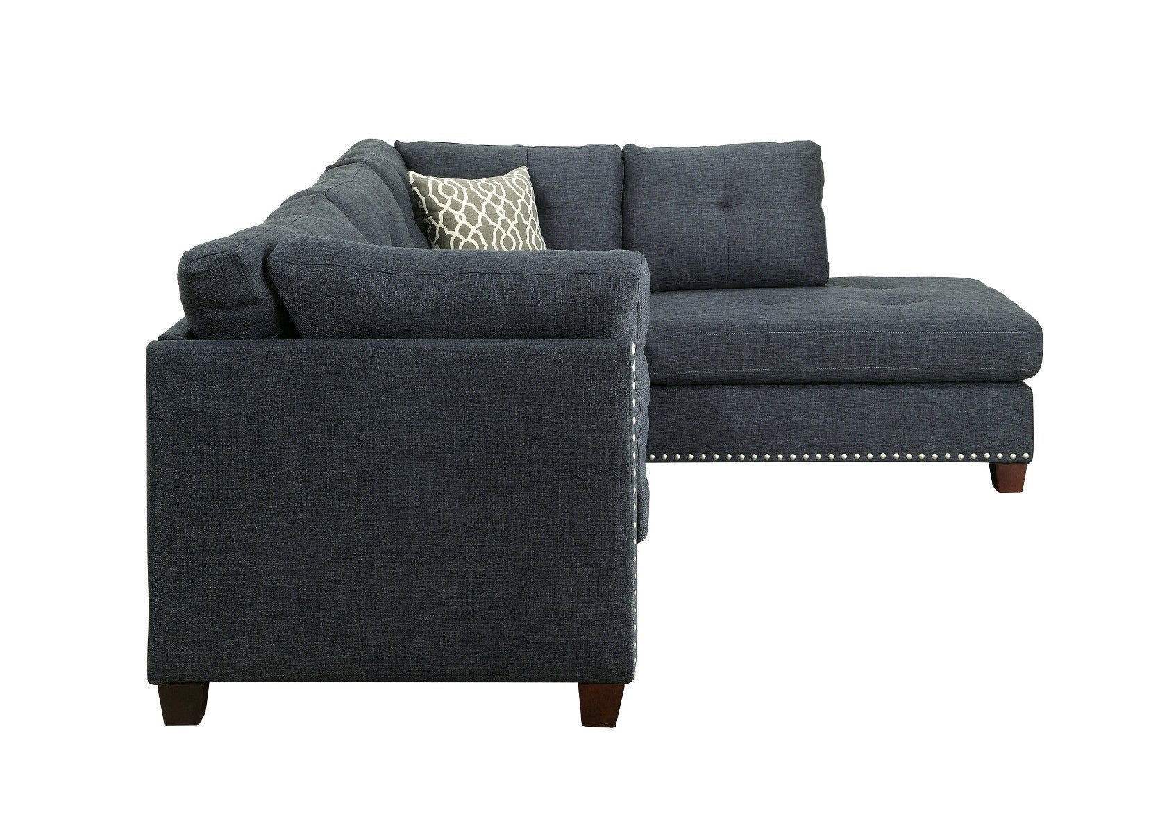 Blue Linen L Shaped Two Piece Sofa and Chaise