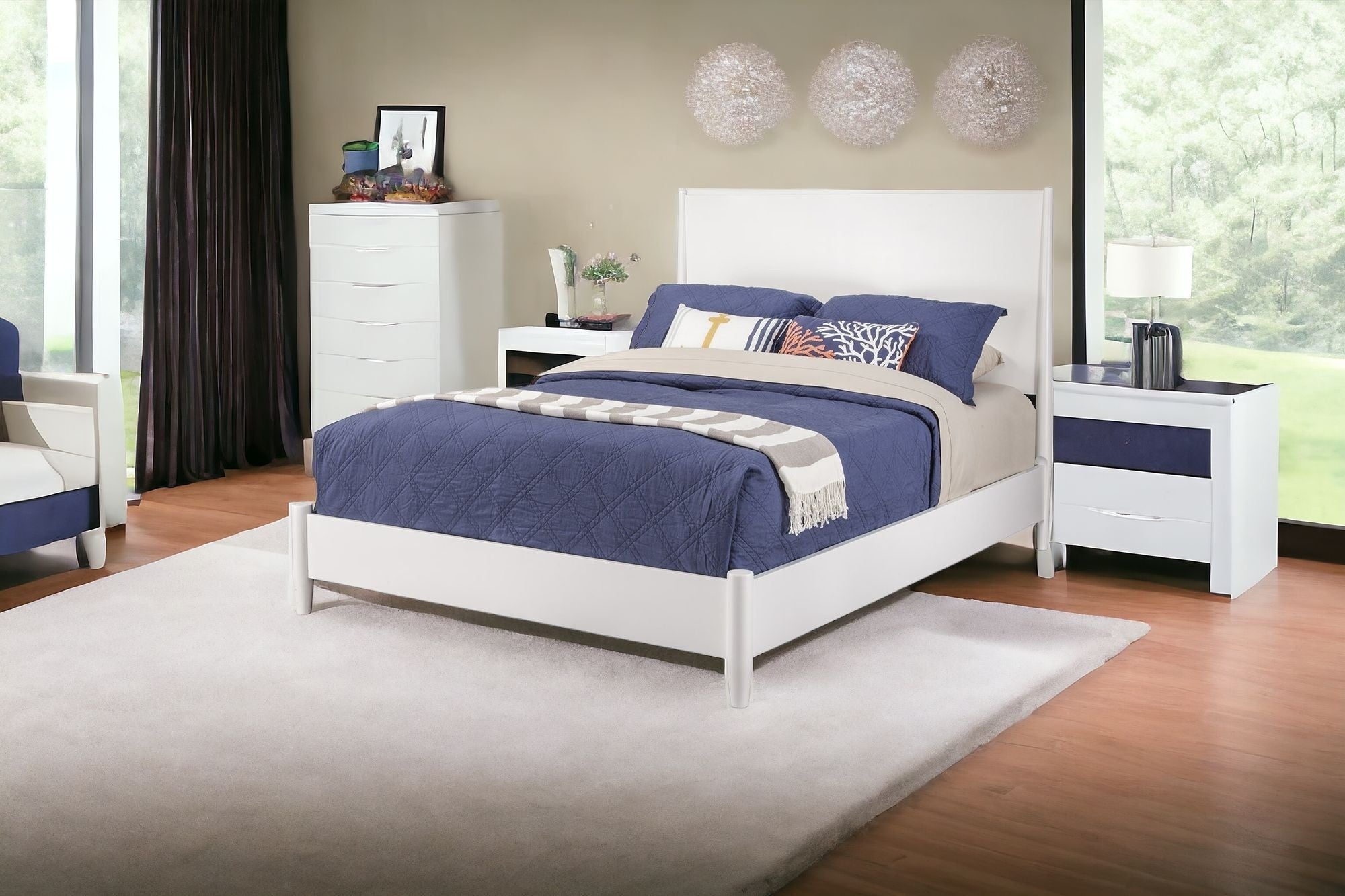 White Solid and Manufactured Wood California King Bed