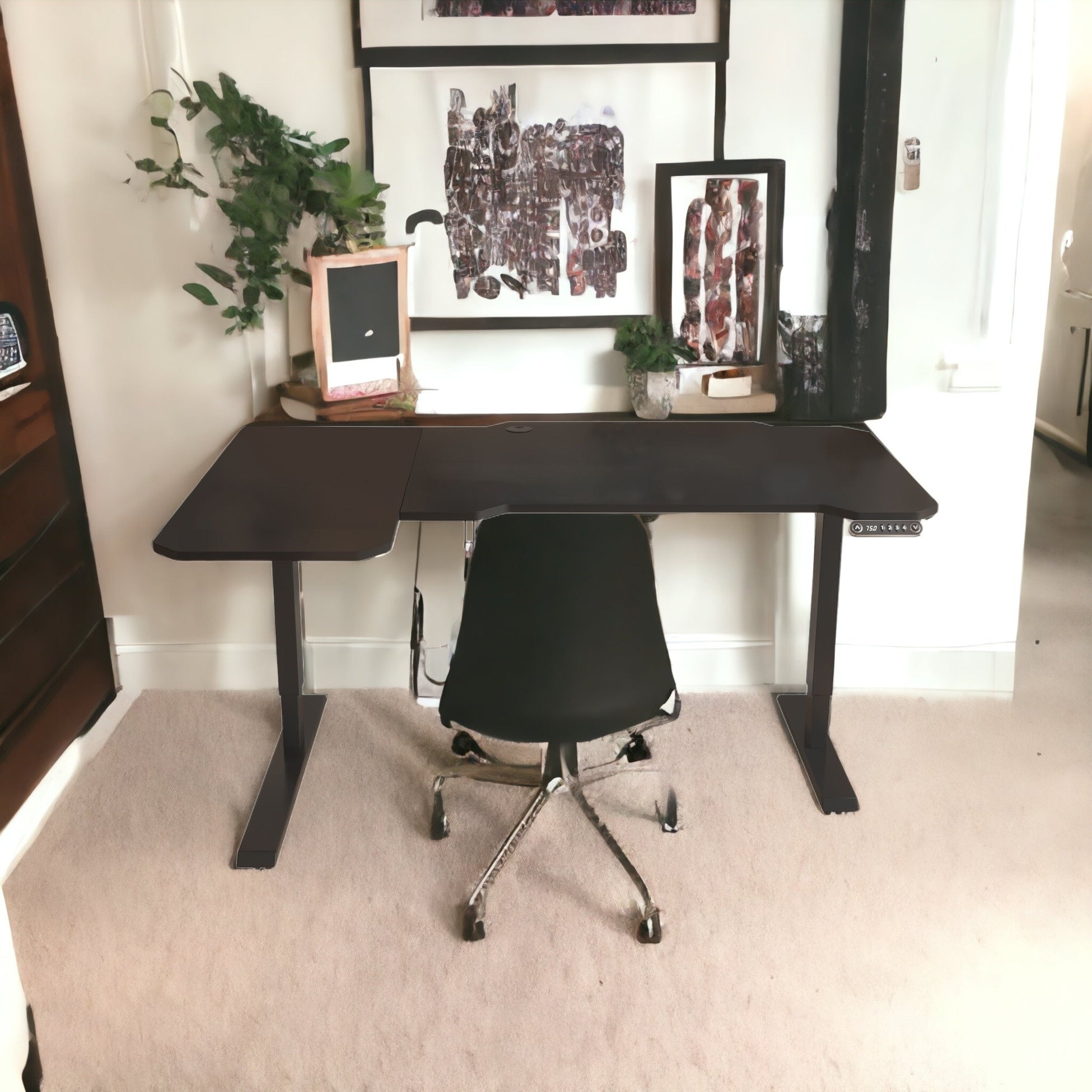 59" Adjustable Black L Shape Standing Desk