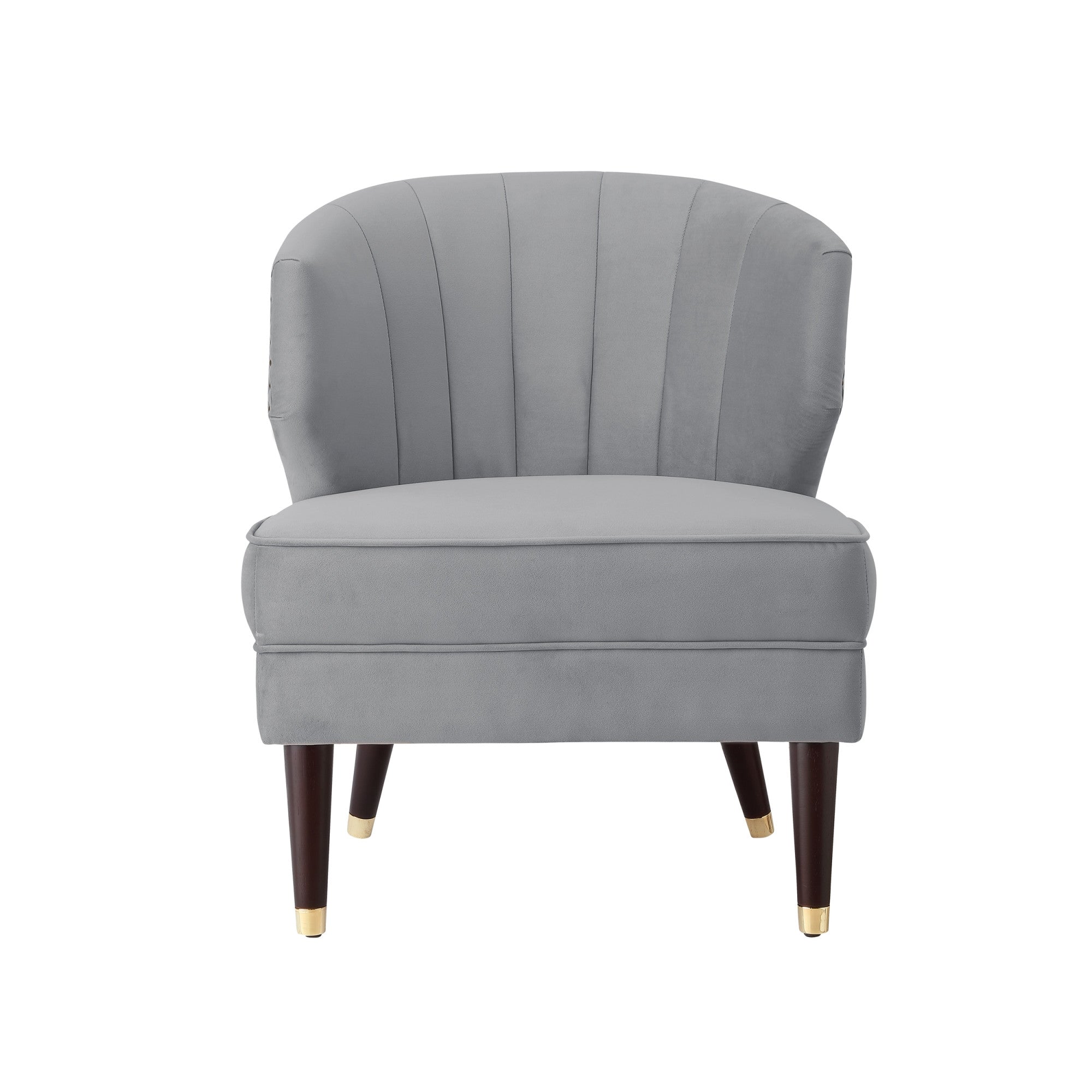 27" Gray And Gold Velvet Tufted Wingback Chair