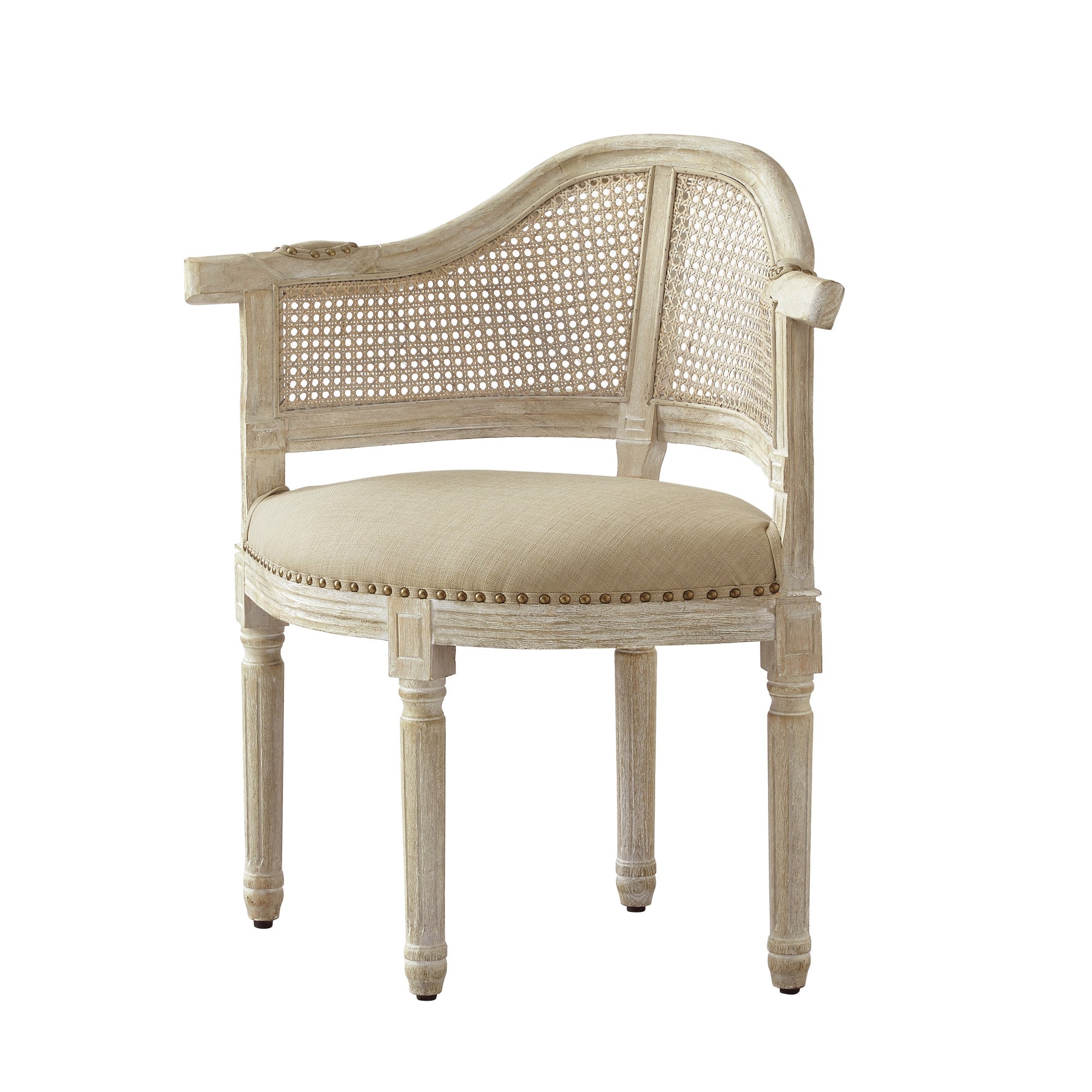 24" Navy Blue And Beige Linen Arm Chair
