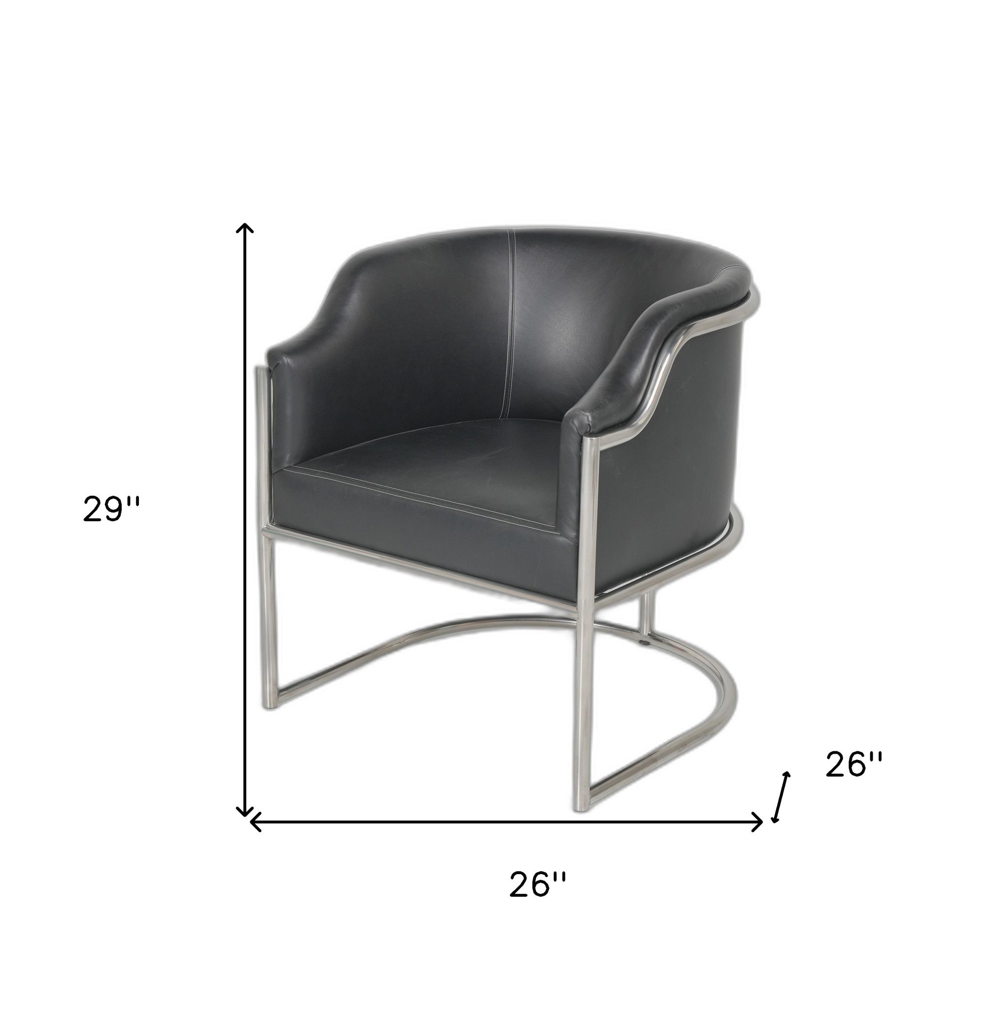 Charcoal and Silver Upholstered Leather Curved Back Dining Arm Chair