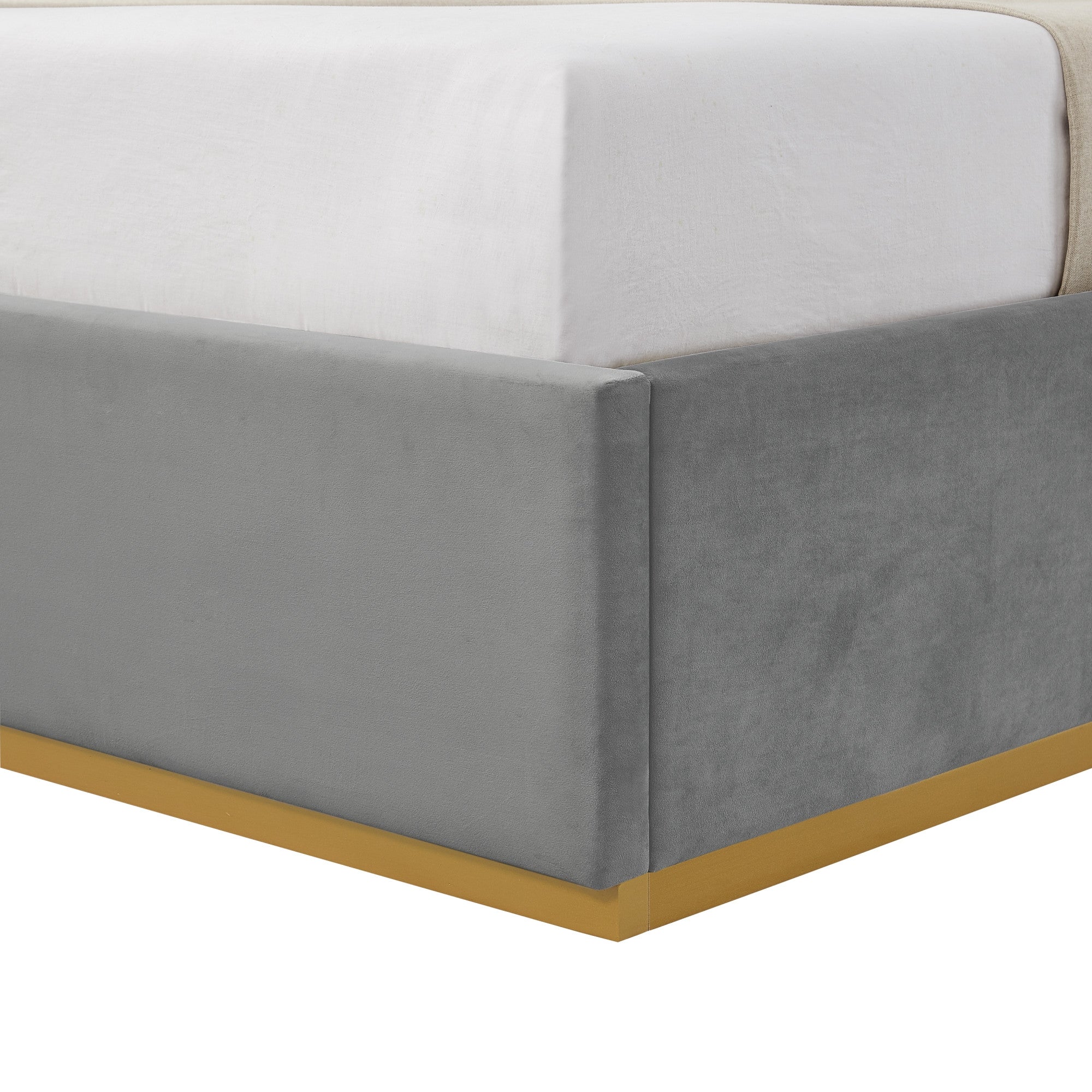 Beige Solid Wood Queen Upholstered Velvet Bed