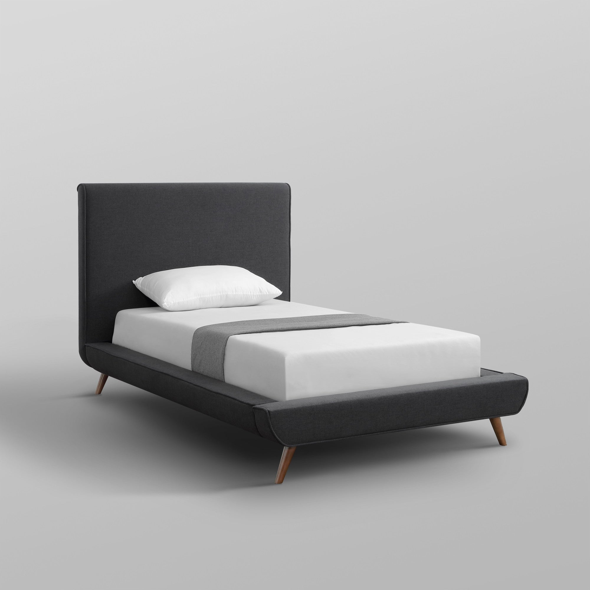 Charcoal Solid Wood Twin Upholstered Linen Bed