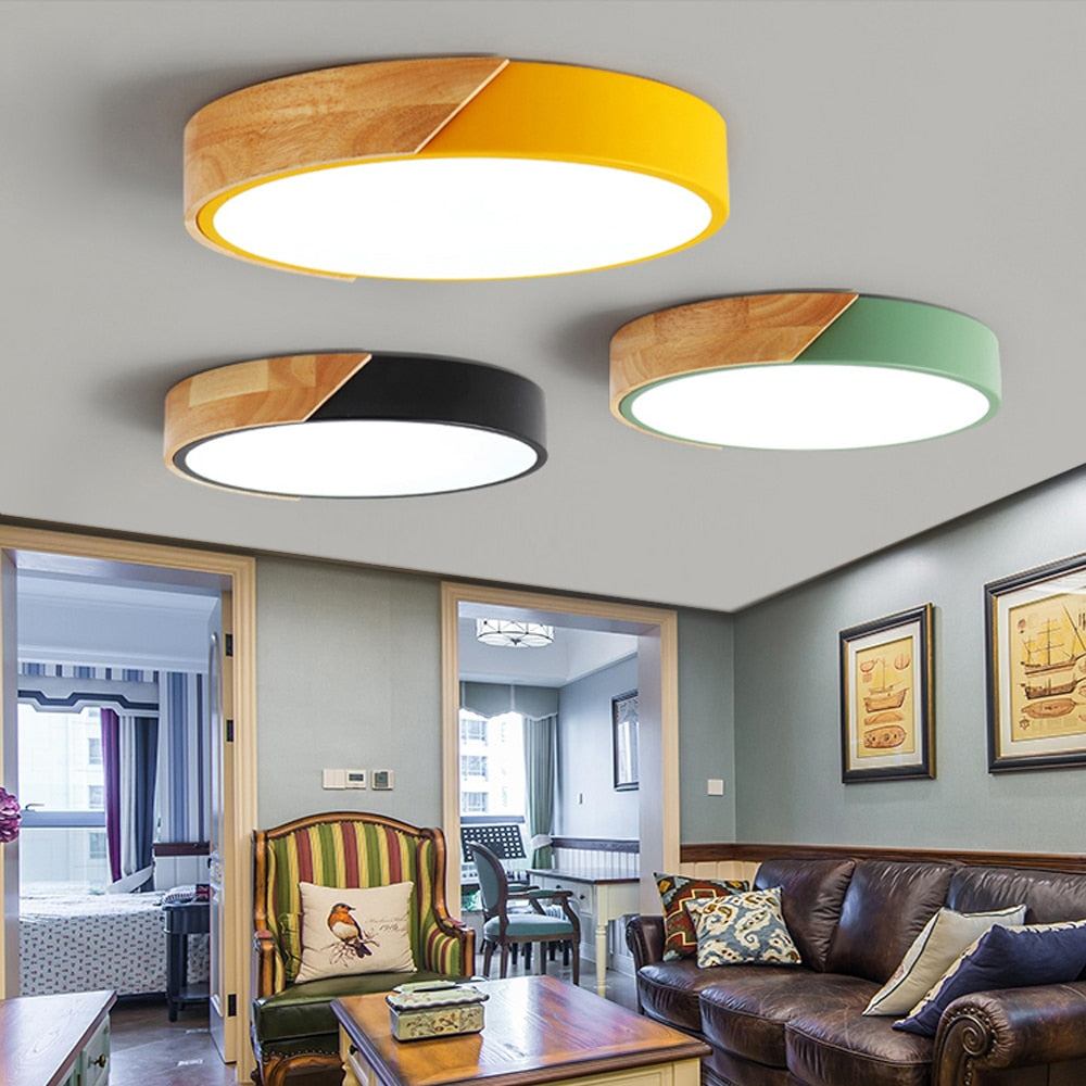 Nordic Modern Colorful Wood led Ceiling Lights Bedroom Round thin Lighting lamparas - ceiling lights - 99fab.com