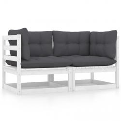 vidaXL Patio 2-Seater Sofa with Cushions White Solid Wood Pine-1