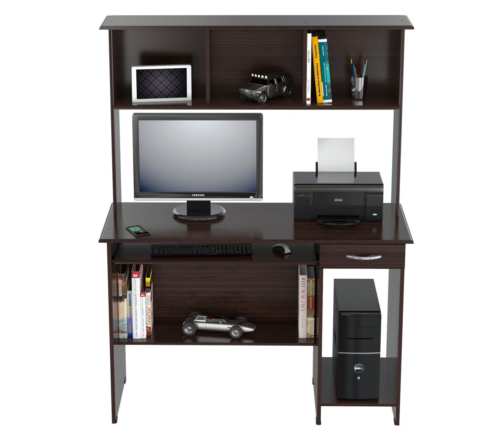 61.8" Espresso Melamine and Engineered Wood Computer Desk with Hutch