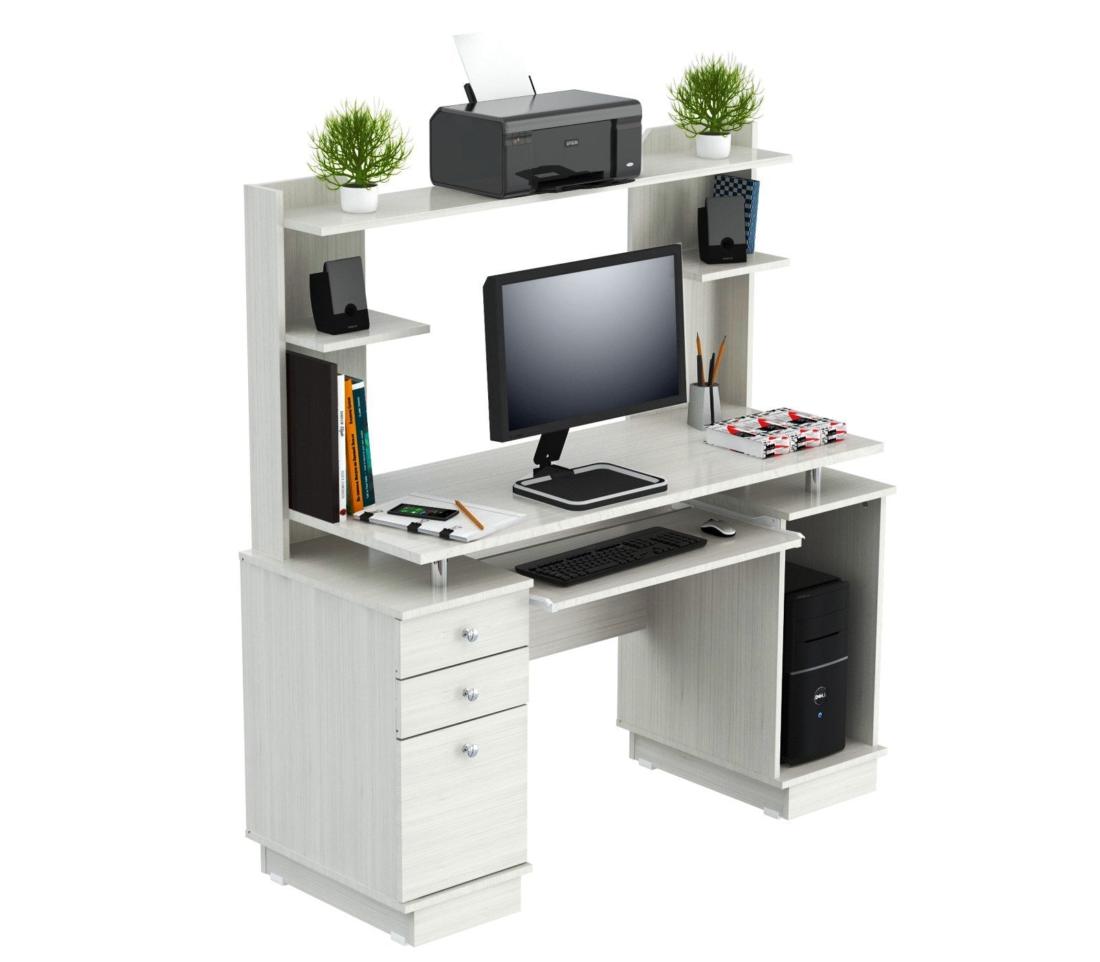 49" White Computer Desk With Three Drawers